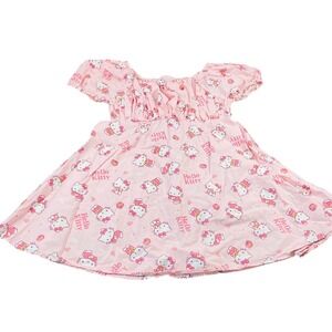 Hello Kitty Dress XL‎ (14) Pink Shirred Babydoll Kawaii Sanrio Cute